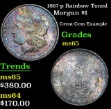 1887-p Rainbow Toned Morgan Dollar $1 Grades GEM Unc