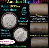 ***Auction Highlight*** Full solid date 1935-s Peace silver dollar roll, 20 coins   (fc)