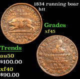 1834 running boar Hard Times Token 1c Grades xf+