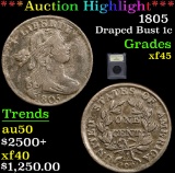 ***Auction Highlight*** 1805 Draped Bust Large Cent 1c Graded xf+ By USCG (fc)