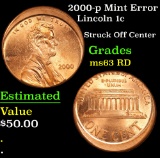 2000-p Mint Error Lincoln Cent 1c Grades Select Unc RD
