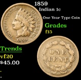 1859 Indian Cent 1c Grades f+