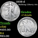 1938-d Walking Liberty Half Dollar 50c Grades vf details