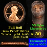 Proof 1990-s Lincoln cent 1c roll, 50 pieces (fc) . .