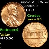 1963-d Mint Error Lincoln Cent 1c Grades Select+ Unc RD