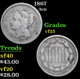 1867 Three Cent Copper Nickel 3cn Grades vf+