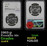NGC 1963-p Franklin Half Dollar 50c Graded ms64 By NGC