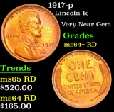 1917-p Lincoln Cent 1c Grades Choice+ Unc RD
