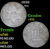 1859 Three Cent Silver 3cs Grades vf++