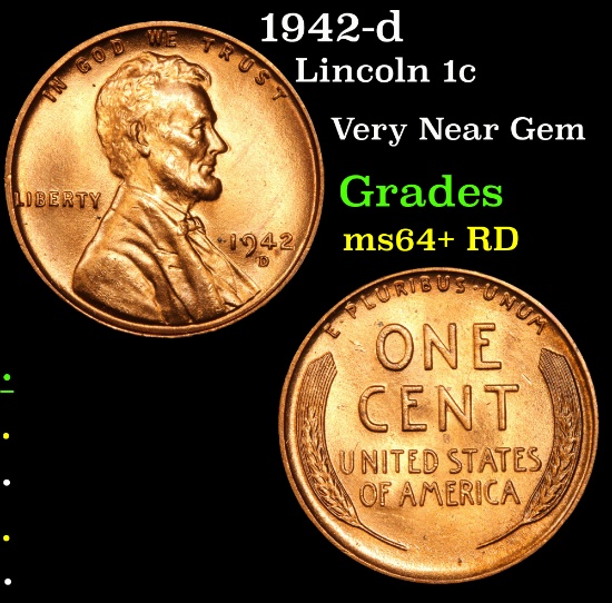 1942-d Lincoln Cent 1c Grades Choice+ Unc RD
