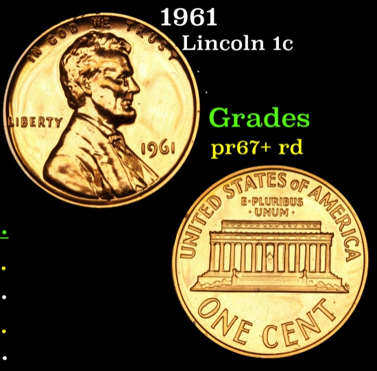 1961 Lincoln Cent 1c Grades Gem++ Proof Red