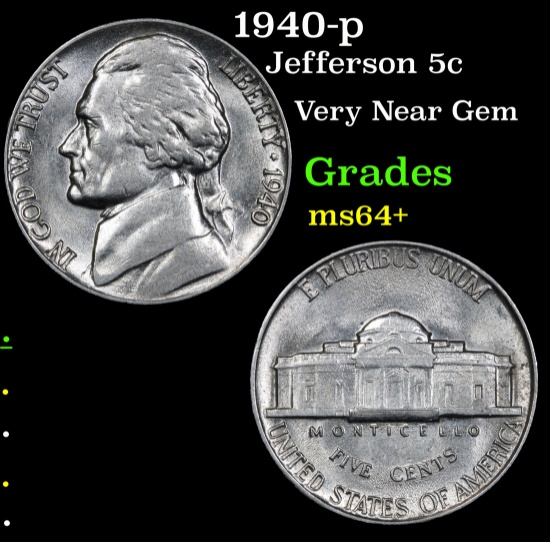 1940-p Jefferson Nickel 5c Grades Choice+ Unc