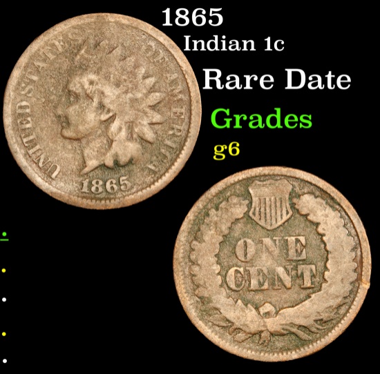 1865 Indian Cent 1c Grades g+