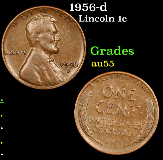 1956-d Lincoln Cent 1c Grades Choice AU