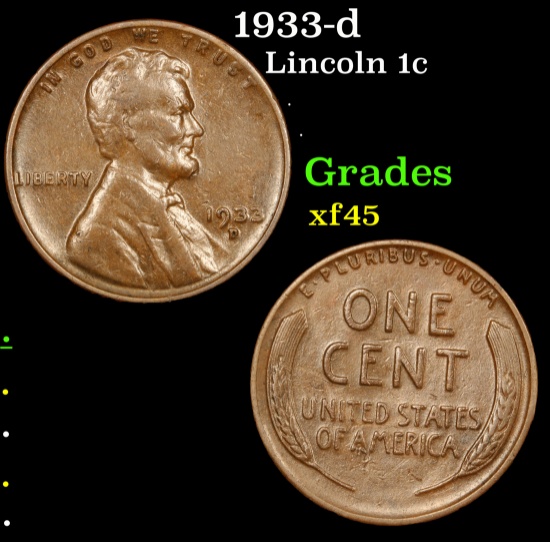 1933-d Lincoln Cent 1c Grades xf+