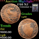 ***Auction Highlight*** 1788 NJ Colonial Cent 1c Graded vg+ By USCG (fc)