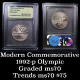 1992-p Olympics . . Proof Commem Half Dollar 50c Graded ms70, Perfection By USCG