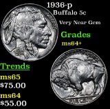 1936-p Buffalo Nickel 5c Grades Choice+ Unc