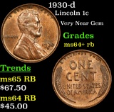1930-d Lincoln Cent 1c Grades Choice+ Unc RB