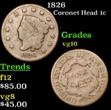 1826 Coronet Head Large Cent 1c Grades vg+