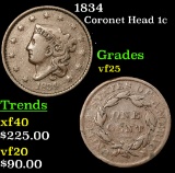 1834 Coronet Head Large Cent 1c Grades vf+