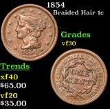 1854 Braided Hair Large Cent 1c Grades vf++