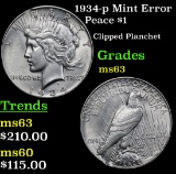 1934-p Mint Error Peace Dollar $1 Grades Select Unc