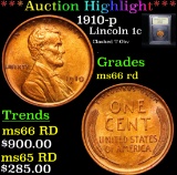 ***Auction Highlight*** 1910-p Lincoln Cent 1c Graded GEM+ Unc RD By USCG (fc)