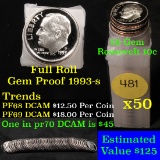 Proof 1993-s Roosevelt Dime 10c roll, 50 pieces (fc)