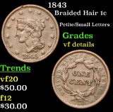 1843 Braided Hair Large Cent 1c Grades vf details