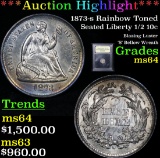 ***Auction Highlight*** 1873-s Rainbow Toned Seated Liberty Half Dime 1/2 10c Graded Choice Unc By U