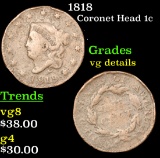 1818 Coronet Head Large Cent 1c Grades vg details