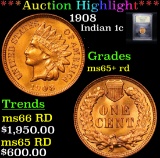 ***Auction Highlight*** 1908 Indian Cent 1c Graded Gem+ Unc RD By USCG (fc)