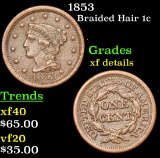 1853 Braided Hair Large Cent 1c Grades xf details