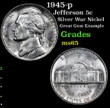 1945-p Jefferson Nickel 5c Grades GEM Unc