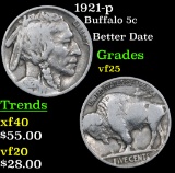 1921-p Buffalo Nickel 5c Grades vf+