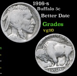 1916-s Buffalo Nickel 5c Grades vg+