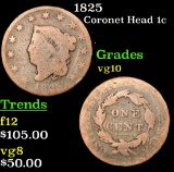 1825 Coronet Head Large Cent 1c Grades vg+