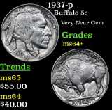 1937-p Buffalo Nickel 5c Grades Choice+ Unc