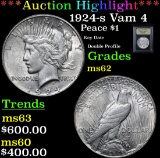 ***Auction Highlight*** 1924-s Vam 4 Peace Dollar $1 Graded Select Unc By USCG (fc)