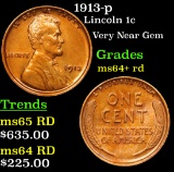 1913-p Lincoln Cent 1c Grades Choice+ Unc RD