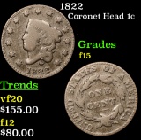 1822 Coronet Head Large Cent 1c Grades f+