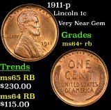 1911-p Lincoln Cent 1c Grades Choice+ Unc RB