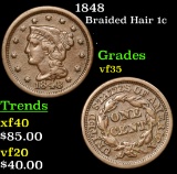 1848 Braided Hair Large Cent 1c Grades vf++