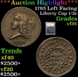 ***Auction Highlight*** 1793 Left Facing Liberty Cap 1/2c 1/2c Graded vf++ By USCG (fc)