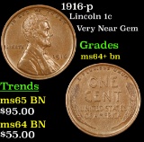 1916-p Lincoln Cent 1c Grades Choice+ Unc BN