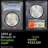 PCGS 1891-p Morgan Dollar $1 Graded ms62 By PCGS