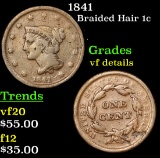 1841 Braided Hair Large Cent 1c Grades vf details