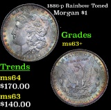 1886-p Rainbow Toned Morgan Dollar $1 Grades Select+ Unc