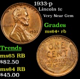 1933-p Lincoln Cent 1c Grades Choice+ Unc RB